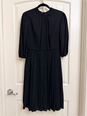 PRADA Black Viscose Pleated Midi Dress, IT 40 (US 4)